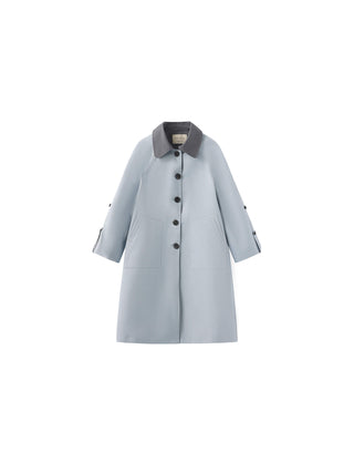 Color-Blocked Collar Long Trench Coat