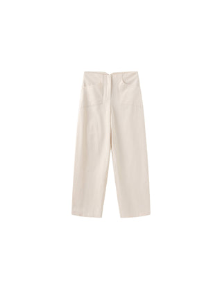 High Waisted Cotton Straight Trousers