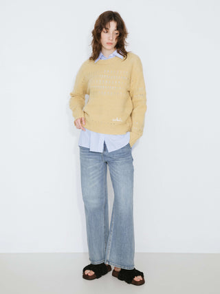 Hollowed Embroidered 100% Wool Long Sleeves Knit Sweater