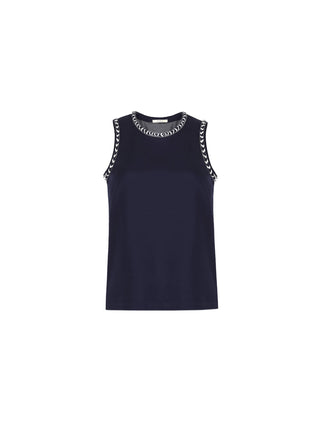 Contrast Braided Cord Crew Neck Tank Top