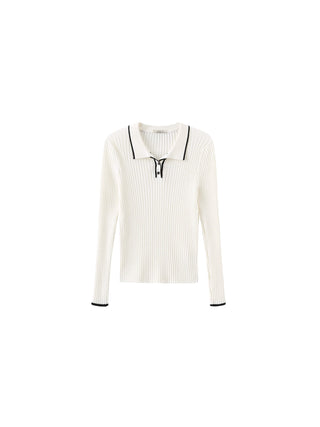 Ribbed Contrast Knitted Long Sleeve Top