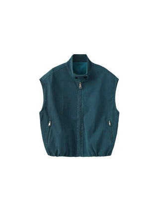 Loose Dropped Shoulder Waistcoat with Stand-up Collar