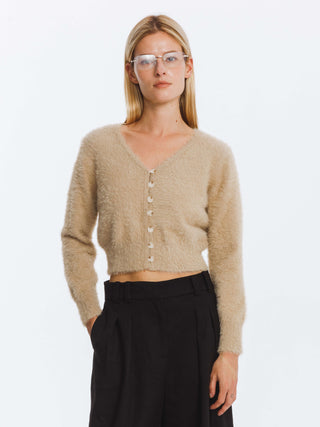 Fluffy Cropped Knit Cardigan