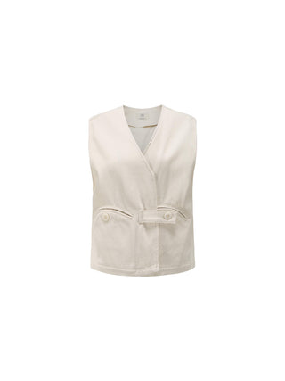 Cropped Double Breasted Twill Waistcoat