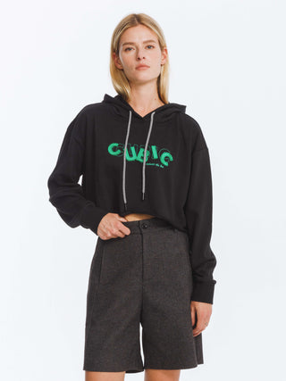 CUBIC Print Hooded Cropped Sweatshirt