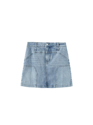 High Elastic Panelled Denim Mini Skirt