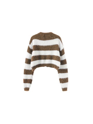 Striped Mock Neck Fluffy Cardigan