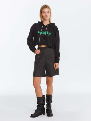 CUBIC Print Hooded Cropped Sweatshirt