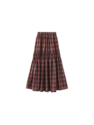 Elastic Drawstring High Waist Checked Skirt