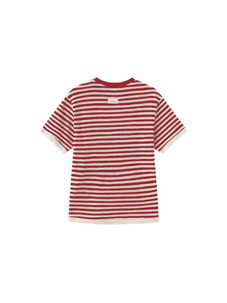 Lace Trim Color-Block Striped Knit T-Shirt