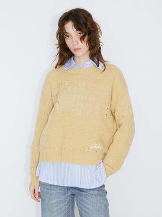 Hollowed Embroidered 100% Wool Long Sleeves Knit Sweater