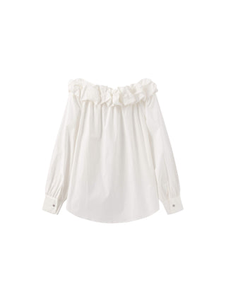 3D Ruffle Collar Long Sleeve Cotton Blouse