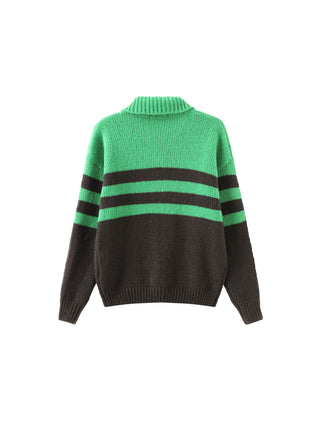 Polo Collar Striped Knit Sweater