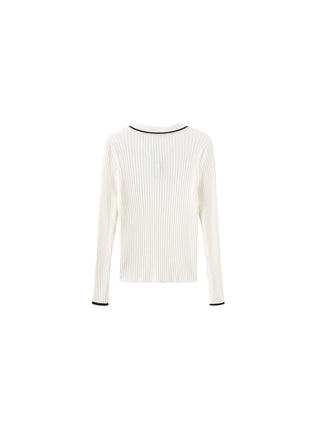 Ribbed Contrast Knitted Long Sleeve Top