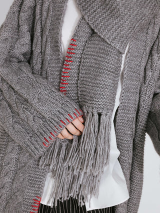 Fringed Long Scarf with Wool Blend