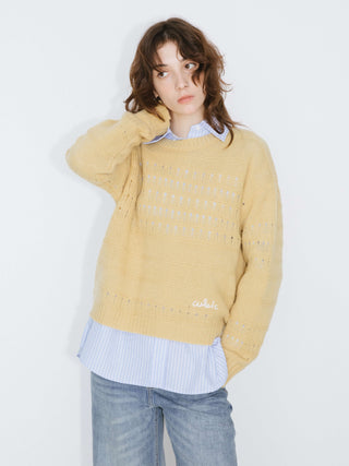 Hollowed Embroidered 100% Wool Long Sleeves Knit Sweater