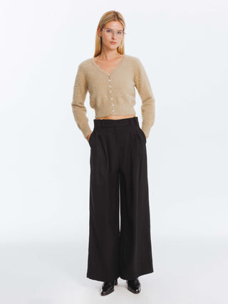 Wide Leg Double Pleated Trousers