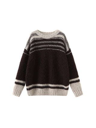 Contrast Color Round Neck Wool Blend Knit Sweater