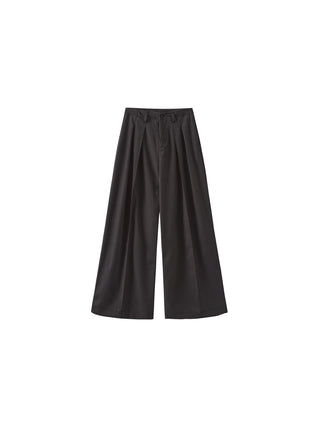 ONE BY CUBIC Pleated Wide Leg Wool Blend Trousers