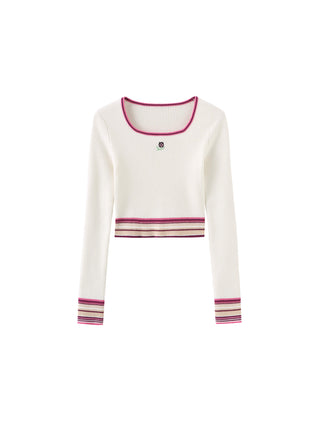 Boat Neck Long Sleeve Knit Top