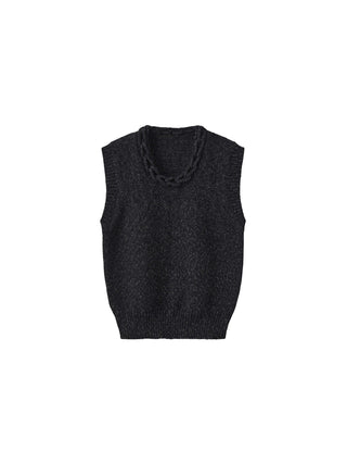 Heathered Knitted Vest with Chain Knit Collar