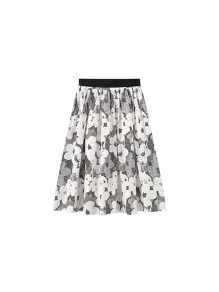 Plaid and Floral A-line Midi Cotton Skirt