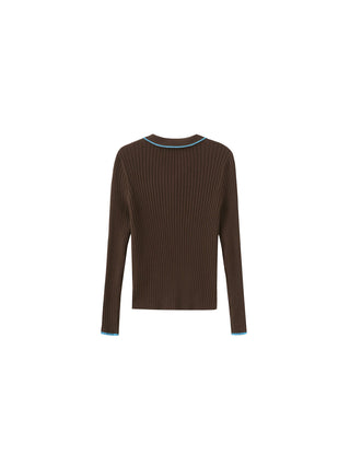 Ribbed Contrast Knitted Long Sleeve Top