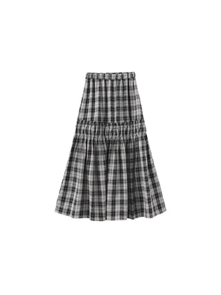 Elastic Drawstring High Waist Checked Skirt