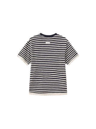 Lace Trim Color-Block Striped Knit T-Shirt