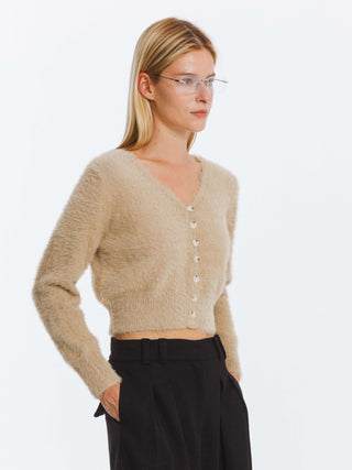 Fluffy Cropped Knit Cardigan