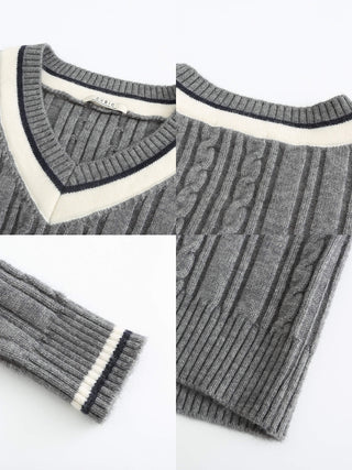 Preppy V-Neck Cable Knit Sweater