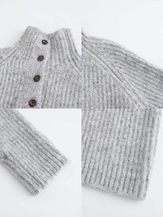 Buttoned High Collar Knit Sweater