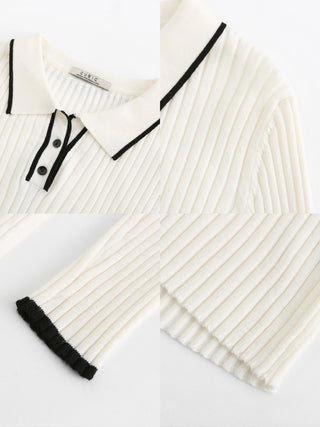 Ribbed Contrast Knitted Long Sleeve Top