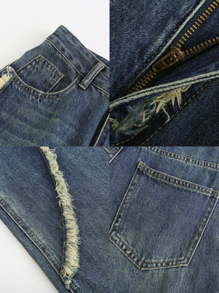 Straight Leg Distressed Detailed Jeans