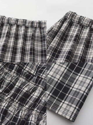 Elastic Drawstring High Waist Checked Skirt