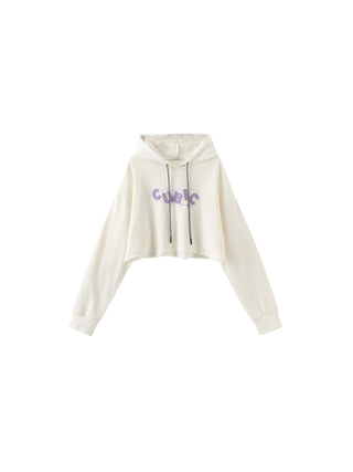 CUBIC Print Hooded Cropped Sweatshirt