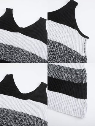 Contrast Striped Knitted Sleeveless Dress