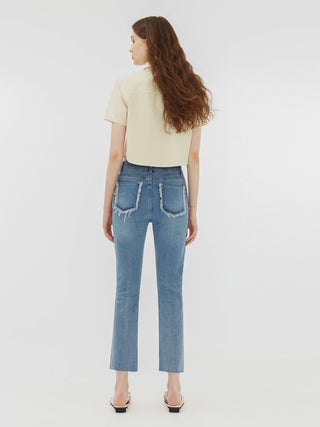 Side Slit Frayed Skinny Fit Jeans