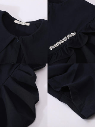 Large Lapel Strass Puff Sleeves T-shirt