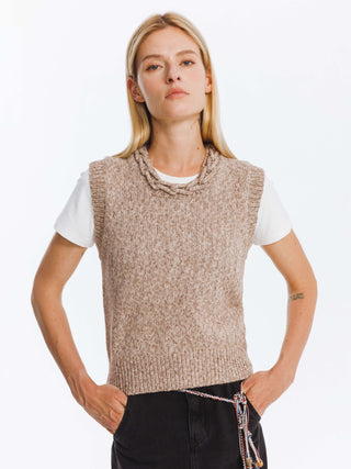 Heathered Knitted Vest with Chain Knit Collar