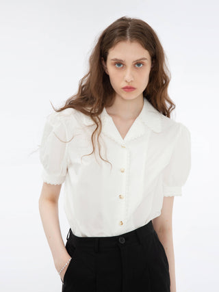 White Doll Collar Puff Sleeve Blouse