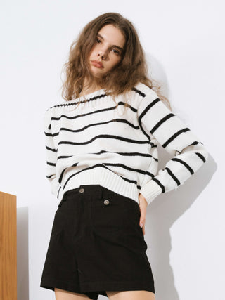 Large Collar Striped Contrast Color Sweater
