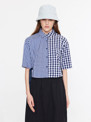 Half & Half Double Checkered Cropped Shirt