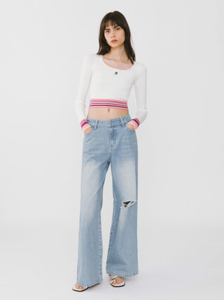 High Rise Wide Leg Distressed Jeans