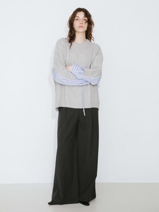 Cable Knit Jumper With Shirting Sleeves