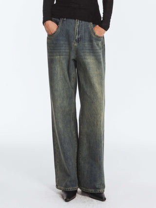 Vintage Denim Washed Straight Leg Jeans