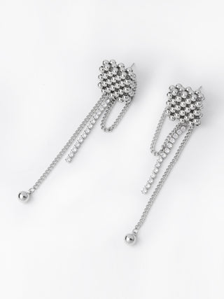 Silver Beaded Square Tassel Drop Earrings
