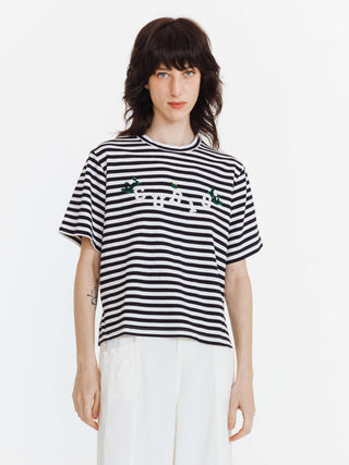 3D Embroidered Striped Casual T-shirt