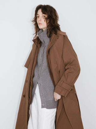 ONE BY CUBIC Double-Layer Long Trench Coat Style Down Coat