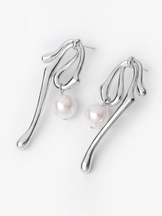 Irregular Silver Droopy Earrings with Pearl